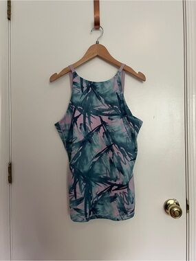 Prana Purple & Teal Abstract Palm-Print Tank